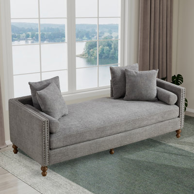 75.2w Upholstered nailhead trim Chaise Lounge For Living Room,king bed end bench With Retro Leg With 4 Accent Pillows 2 Bolsters Pillows by Alcott Hill