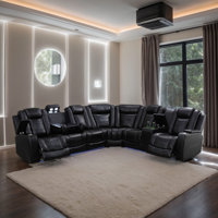 Lujoso 210.5"Breathable Leather Power Living Room Set With LED Lighting by Brayden Studio