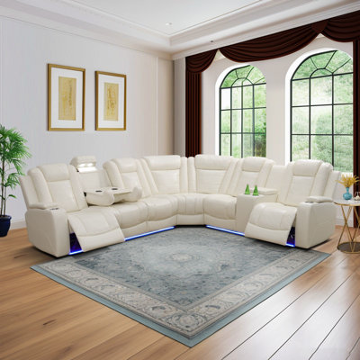 Lujoso 210.5"Breathable Leather Power Living Room Set With LED Lighting
