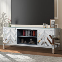 Mirrored TV Stand For 65 Inch Tvs With Open Storage And Two Cabinets