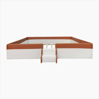 King Size Upholstered Daybed Frame with Fence and Stairs,(BROWN+WHITE)