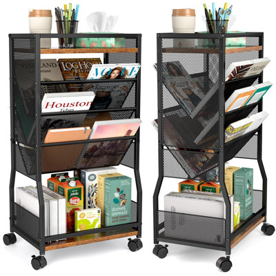 8 Tier Rolling Bookshelf Cart With Wheels, Mobile Book Storage Cart With 2 Sides Access Bookcase For Narrow Space, Rolling File Organizers And Storage by 17 Stories