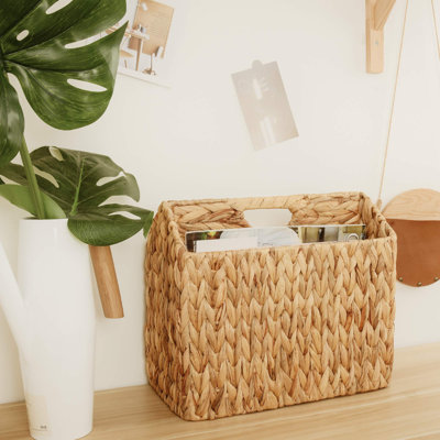 Hand-Woven Divided Magazine Basket, Rattan Magazine Holder, Natural Wicker Magazine Rack For Bathroom, Office, Water Hyacinth, 1 Pack by Gracie Oaks