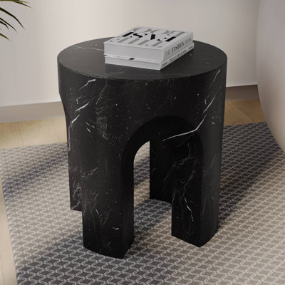 Timitra 17" Round Fiberstone Accent Table – Arched Leg Base with Floor Protectors for Patio or Living Room Use by Ivy Bronx
