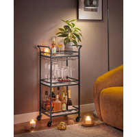 Bar Cart, Home Bar Serving Cart, Small Bar Cart With 3-Tier Shelf, Wine Holders, Glass Holders,Black by Rebrilliant