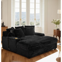 Oversized 63.78” Loveseat Chaise Lounge Sectional Sofa Bed, Corduroy Chaise Lounge Chair With Cup Holders, Storage Armrests, Pillows, And Built-in Cha by Latitude Run