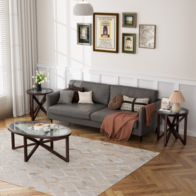 3 - Piece Glass Top Living Room Table Set, Solid Wood Frame. by Latitude Run