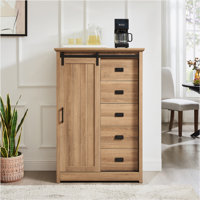 Daneal Farmhouse Dresser with 5 Drawers, Sliding Barn Door and Adjustable Shelves by August Grove