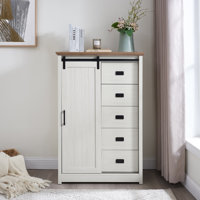 Daneal Farmhouse Dresser with 5 Drawers, Sliding Barn Door and Adjustable Shelves by August Grove