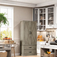 Kitchen Pantry Cabinet With Doors And Shelves, Freestanding Tall Kitchen Cabinet With Microwave Stand by Gracie Oaks