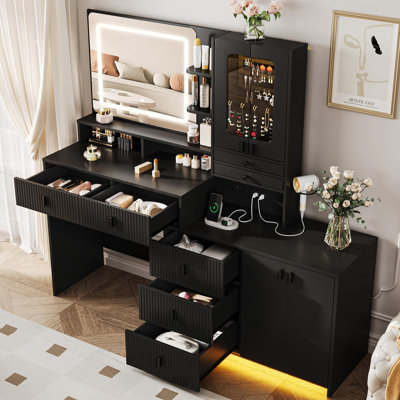 57" Large Vanity Desk With Mirror And Lights by Brayden Studio
