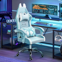 Cute Gaming Chair with Cat Paw Lumbar Cushion and Cat Ears, Ergonomic Computer Chair,Reclining PC Game Chair for Girl by Inbox Zero