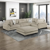 Subair 135" Modern 5-Piece Modular Sectional Sofa with Ottoman, Textured Microfiber Upholstery & Foam over Pocket Coils Comfort