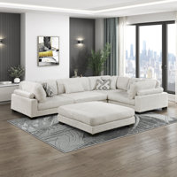 Subair 135" Modern 5-Piece Modular Sectional Sofa with Ottoman, Textured Microfiber Upholstery & Foam over Pocket Coils Comfort by Latitude Run