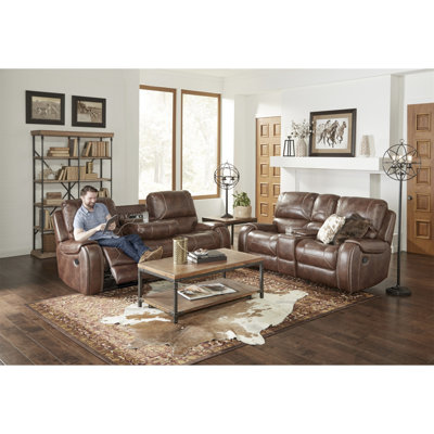 Leather-Air Nailhead Manual Reclining Sofa And Loveseat With Storage Console And USB Port