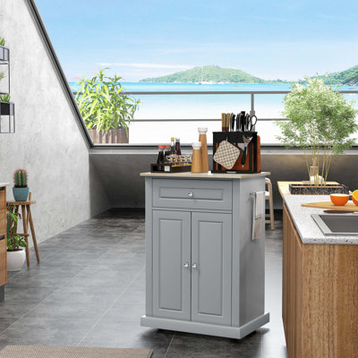 Rolling Kitchen Island Cart, Portable Serving Trolley Table with Drawer by Lark Manor
