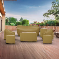5 Person Patio Conversation Set Cover, Weather Resistant Cover For Natural Color Textured Wicker Furniture Set by Arlmont & Co.