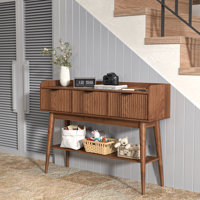 Fluted Console Table With 3 Drawers And Open Storage Shelf, Console Sofa Table For Living Room by George Oliver