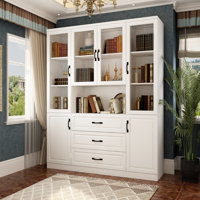 6 Door 3 Drawer Storage Cabinet With Adjustable Shelves & Partial Glass Doors