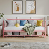 Twin Bed With Pull Out Trundle, Metal Twin Daybed And Trundle Set, Day Bed Sofa Bed Frame With Steel Slat Support, Multifunctional Daybed Frame For Be by Charlton Home