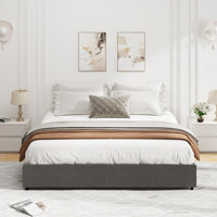 Bed Frame, Platform Bed Frame, Fabric Upholstered With 4 Storage Drawers, No Box Spring Needed, Wooden Slats Support, Noise Free, Easy Assembly, Dark by Ebern Designs