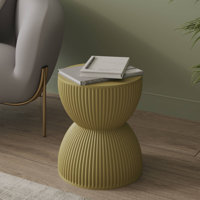 Teryl 15" Fiberstone Round Side Table with Ribbed Hourglass Design – Indoor Outdoor Accent End Table for Patio, Living Room, or Bedroom by Ivy Bronx
