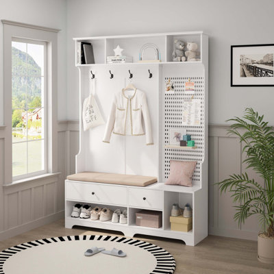 Asberry Multi-Purpose Hallway Hall Tree With Removable Cushioned Entryway Bench, Coat Rack, Storage Shelves, And DIY Pegboard by Red Barrel Studio