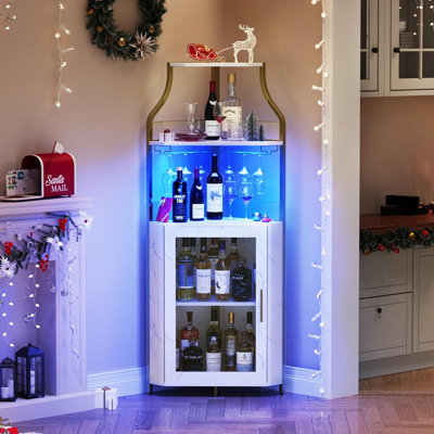 Corner Bar Cabinet, Wine Bar Cabinet With Led Lights And Adjustable Shelf by Everly Quinn