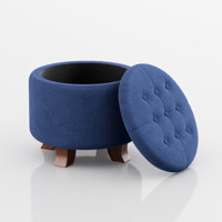 Storage Ottoman With Padded Seat, Modern Cotton-Linen Footrest, Round Stool For Living Room Bedroom