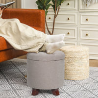 Storage Ottoman With Padded Seat, Modern Cotton-Linen Footrest, Round Stool For Living Room Bedroom by Winston Porter