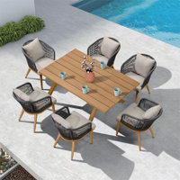 Patio Dining Set Wicker Outdoor Furniture Rectangular Table And Chairs Set