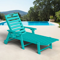 Wheels Lounge Chaise Outdoor Pool Lounge Chair Swimming Reclining Outdoor Chaise Lounge With Cup Holder by Latitude Run
