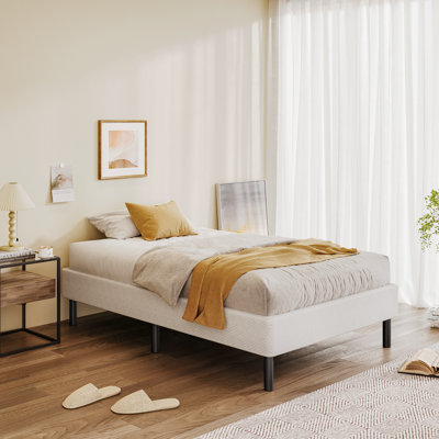 14" High Legs Included Metal Box Spring With Frabric Cover, Sturdy Mattress Foundation, Easy Assembly