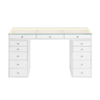 Slaystation Lumina Pro 2.0 Makeup Vanity Table With LED Light, Clear Glasstop And 13 Storage Drawers by Everly Quinn