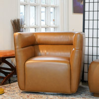 Kowatch Elegant Modern Leather Barrel Swivel Chair by Latitude Run