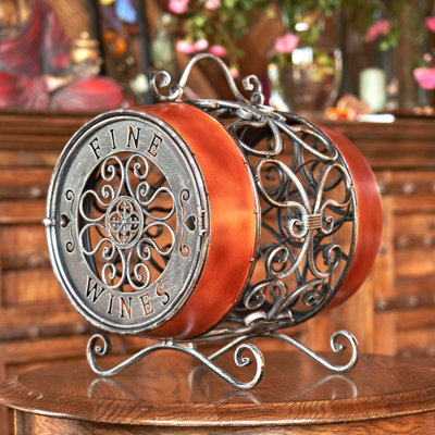 15.55" Tall Oval Barrel-Shaped Wine Bottle Rack with Handle "Kakheti" by Astoria Grand