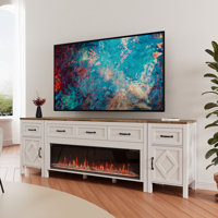 Farmhouse Tv Stand With Fireplace For Tvs Up To 95 Inch,entertainment Center With 50" Electric Fireplace,88" Tv Console With Storage Cabinet Drawers F by Gracie Oaks