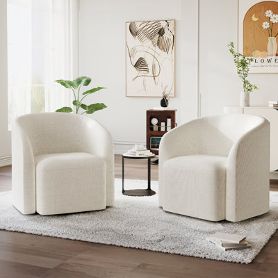29" Wide Upholstered Swivel Barrel Chair - 360° Rotation, No Assembly Required by Lark Manor