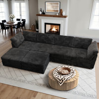 Cloudelle 6-piece Modular Sectional, U Shaped/sofa Bed Minimalist Couches With 2 Ottomans Chaise, Modern Deep Seat Cloud Plush Corduroy Sofa Set For L by Ebern Designs