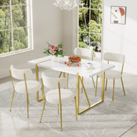 Rectangular Gold Pedestal Dining Table Set by Mercer41