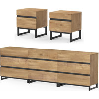 Nellie 3-Piece Bedroom Furniture Set, 94.5 Inches Dresser & Chest With 9 Drawers, 2 Nightstand With 2 Drawers, Side Table For Bedroom, Bedroom Furnitu by Latitude Run