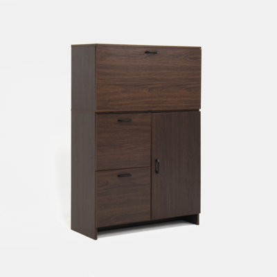 Desk Cabinet, With Storage Drawer & Shelves, Fold-Up Desktop, Ideal For Home, Office, Dormitory, Small Spaces W31.49"Xd13.78"Xh47.2" by Millwood Pines