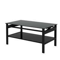 Glass Lift Top Coffee Table, Modern Simple 2-Layer Tempered Glass Coffee Table for Living Room, Black by Brayden Studio
