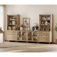 Sideboard Cabinet With Bar Hutch, Buffet Cabinet With 4 Glass Doors, 6 Drawers And 3 Tier Shelves, 135