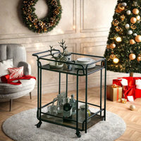 Modern Kitchen Bar Cart On Wheels: Metal Rolling Serving Carts With 2 - Tier Storage. Mobile Kitchen Island With Lockable Casters And Side Handle For by 17 Stories