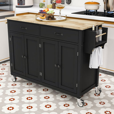 Dashane Kitchen Island Cart with Solid Wood Top, Adjustable Shelves and Cabinet by August Grove