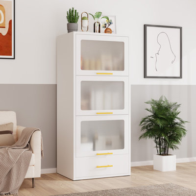 Metal Freestanding Display Stoarge Cabinet With Acrylic Glass Doors And Drawer For Storage Kitchen Pantry Cabinet by Mercer41