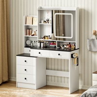 Makeup Vanity With Six Sliding Drawer And Lighted HD Mirror by Latitude Run