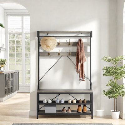 Hall Tree With Coat Rack, Shoe Bench, 8 Hooks by 17 Stories