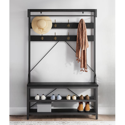 Hall Tree With Coat Rack, Shoe Bench, 8 Hooks by 17 Stories